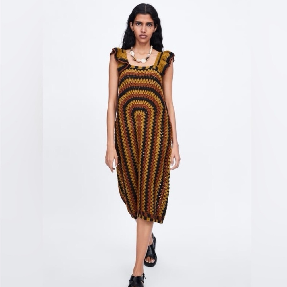 Zara Brown Ribbed Midi Sundress
